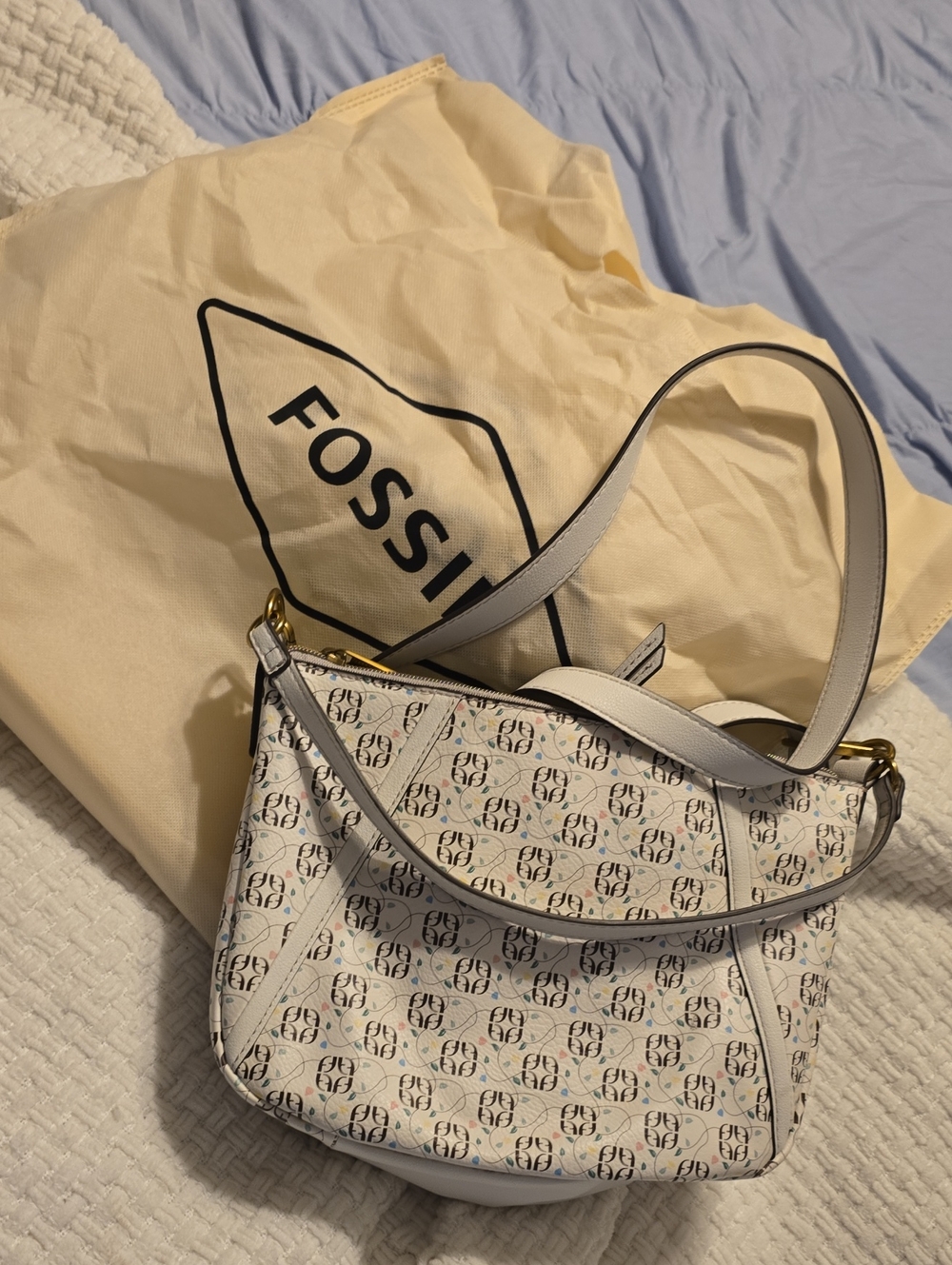 Fossil Cream Logo Print Crossbody Bag